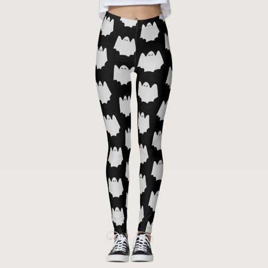 Cute Ghost Halloween Black en White Pattern Leggings (Voorkant)