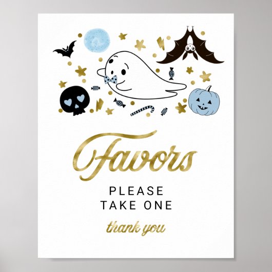 Cute Ghost Halloween Boy Baby shower Favors Sign Poster (Voorkant)