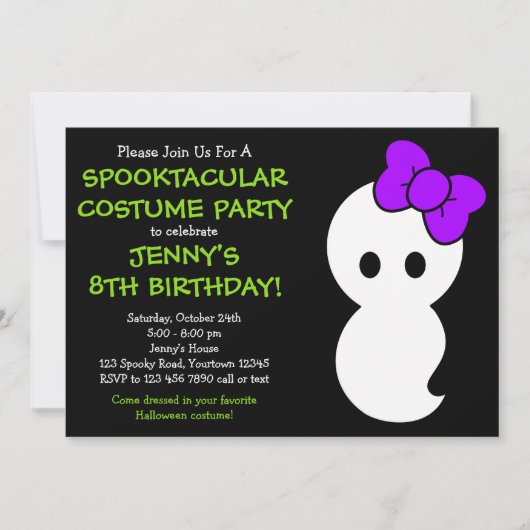 Cute Ghost Halloween Invitation Kaart (Voorkant)