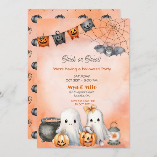 Cute Ghost Halloween Kaart (Voorkant / Achterkant)