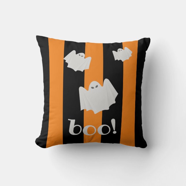 Cute Ghost Halloween Oranje en Black Reversible Kussen (Voorkant)
