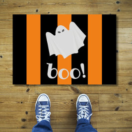 Cute Ghost Halloween Oranje en Black Stripes Deure Deurmat