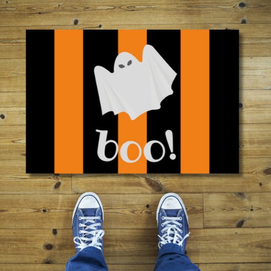 Cute Ghost Halloween Oranje en Black Stripes Deure Deurmat
