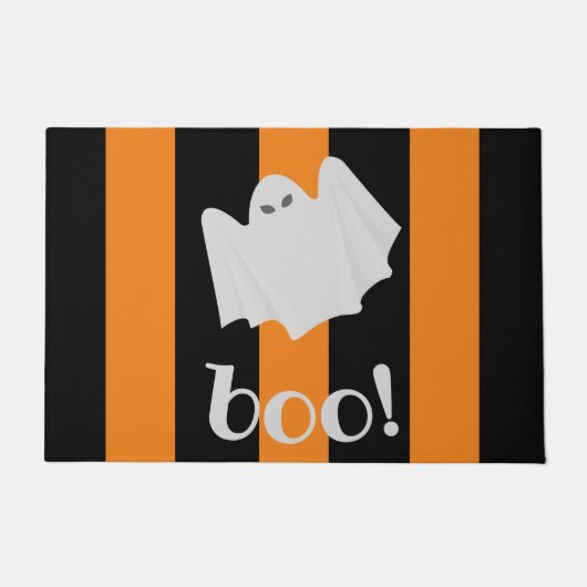 Cute Ghost Halloween Oranje en Black Stripes Deure Deurmat (Voorkant)