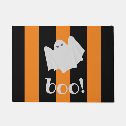 Cute Ghost Halloween Oranje en Black Stripes Deurmat (Voorkant)