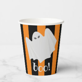 Cute Ghost Halloween Oranje en Black Stripes Papieren Bekers