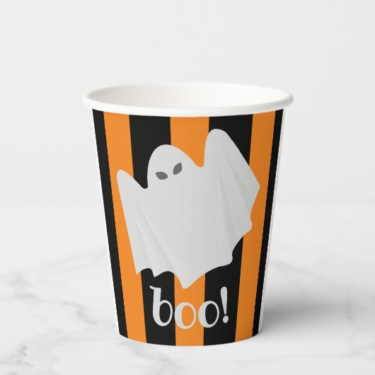 Cute Ghost Halloween Oranje en Black Stripes Papieren Bekers (Achterkant)