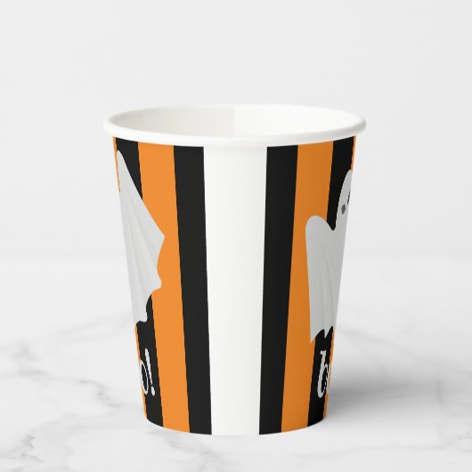 Cute Ghost Halloween Oranje en Black Stripes Papieren Bekers (Links)