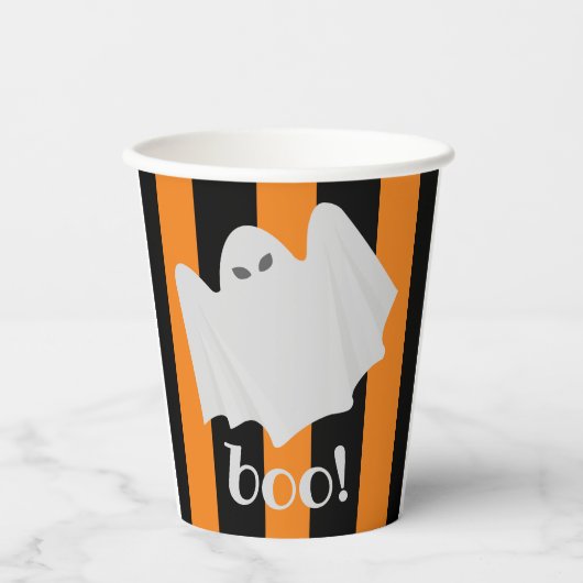 Cute Ghost Halloween Oranje en Black Stripes Papieren Bekers (Voorkant)