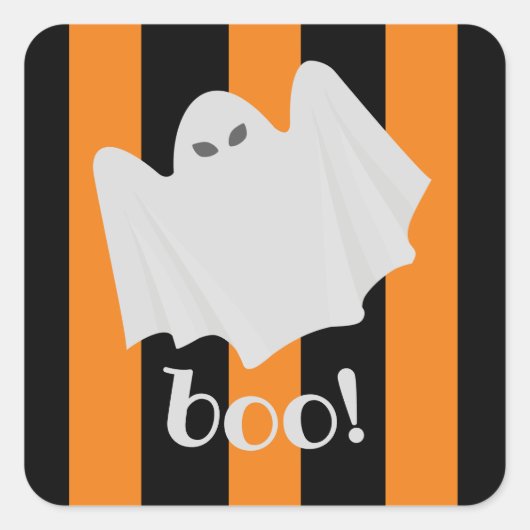 Cute Ghost Halloween Oranje en Black Stripes Vierkante Sticker (Voorkant)