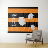 Cute Ghost Halloween Oranje Zwart Streep Achtergro Wandkleed (In Situ (horizontaal))