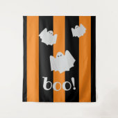 Cute Ghost Halloween Oranje Zwart Streep Achtergro Wandkleed (Voorkant)