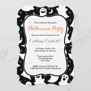 Cute Ghost Halloween Party Invitation Kaart