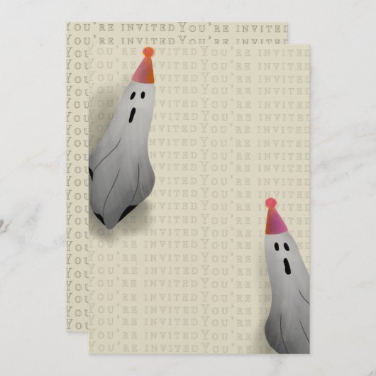 Cute Ghost Halloween Party Invitation Kaart (Voorkant / Achterkant)
