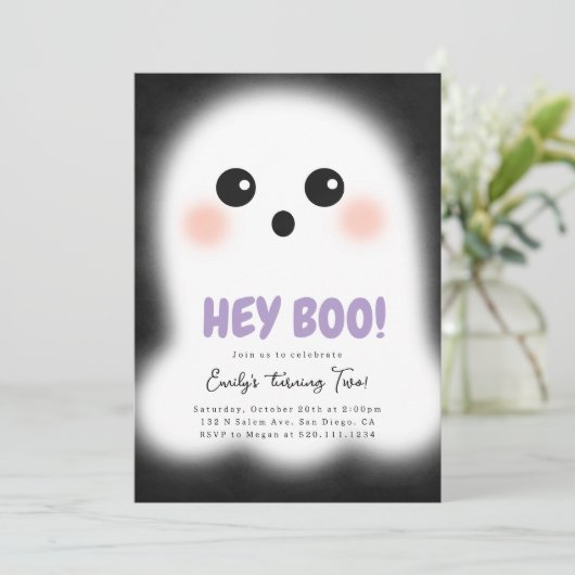 Cute Ghost Halloween Party Invitation Kaart (Staand voorkant)