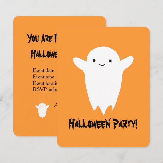 Cute Ghost Halloween Party Invitation Kaart (Voorkant / Achterkant)