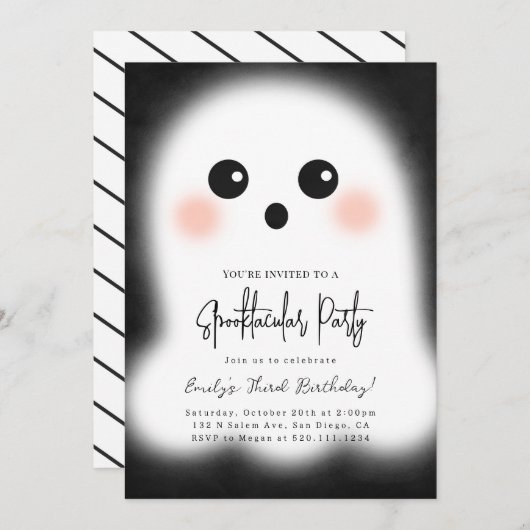 Cute Ghost Halloween Party Invitation Kaart (Voorkant / Achterkant)