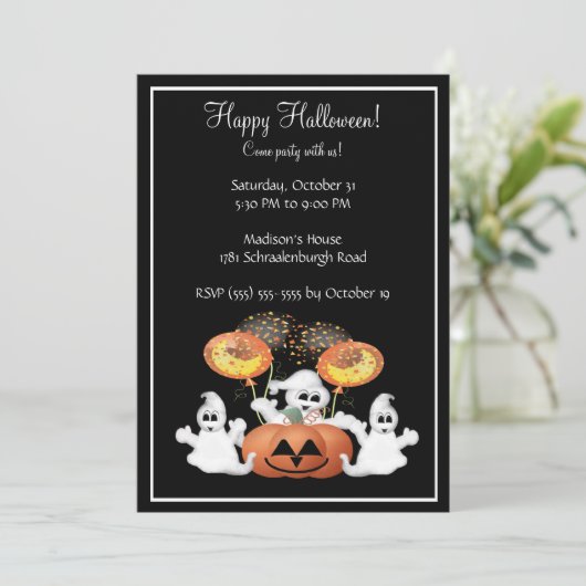 Cute Ghost Halloween Party Invitation Kaart (Staand voorkant)