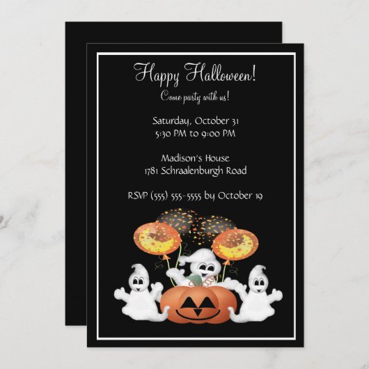 Cute Ghost Halloween Party Invitation Kaart (Voorkant / Achterkant)
