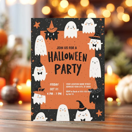 Cute Ghost Halloween Party Kaart