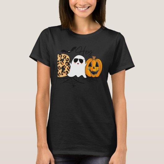 Cute Ghost Halloween Pumpkin Face Hey Boo Trendy H T-shirt (Voorkant)