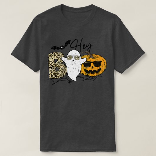 Cute Ghost Halloween Pumpkin Face Leopard Hey Boo T-shirt (Design voorkant)