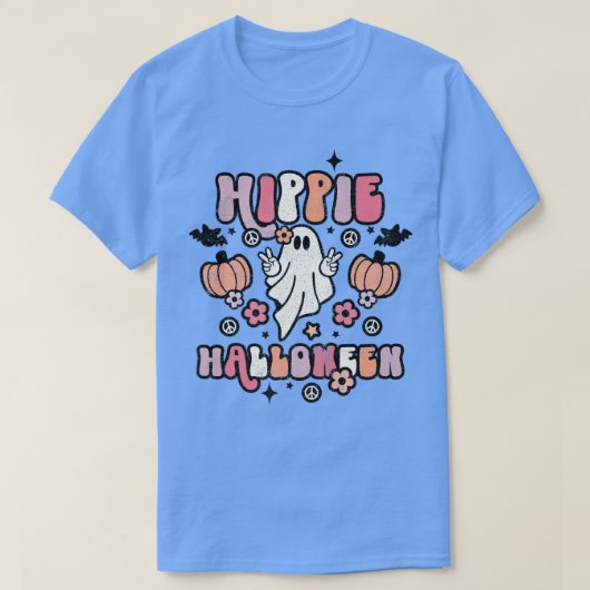 Cute Ghost Halloween Pumpkin Hippie Halloween Retr T-shirt (Design voorkant)