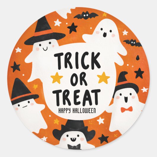 Cute Ghost Halloween Ronde Sticker (Voorkant)