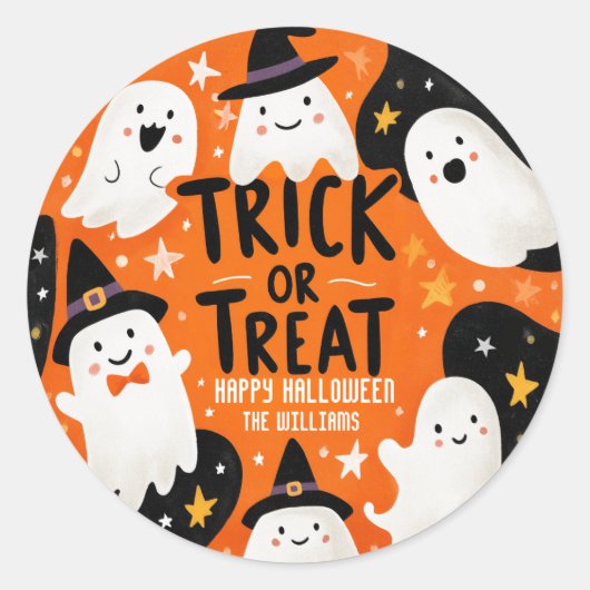 Cute Ghost Halloween Ronde Sticker (Voorkant)