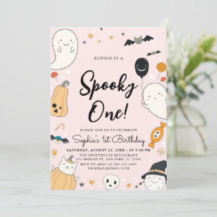 Cute Ghost Halloween Spooky One 1st Birthday Party Kaart