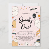 Cute Ghost Halloween Spooky One 1st Birthday Party Kaart (Voorkant)