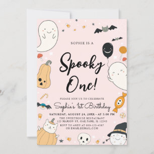 Cute Ghost Halloween Spooky One 1st Birthday Party Kaart