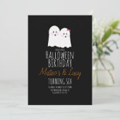 Cute Ghost Halloween Twins Kids Birthday Kaart (Staand voorkant)