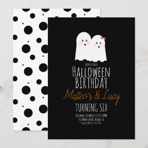 Cute Ghost Halloween Twins Kids Birthday Kaart