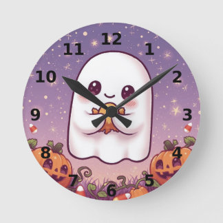 Cute Ghost Halloween Wall Clock ⏰👻 Ronde Klok