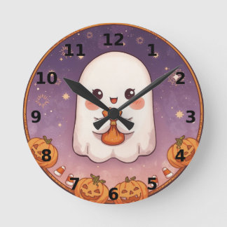 Cute Ghost Halloween Wall Clock Ronde Klok