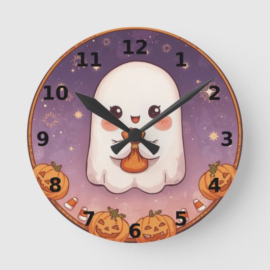 Cute Ghost Halloween Wall Clock Ronde Klok (Voorkant)