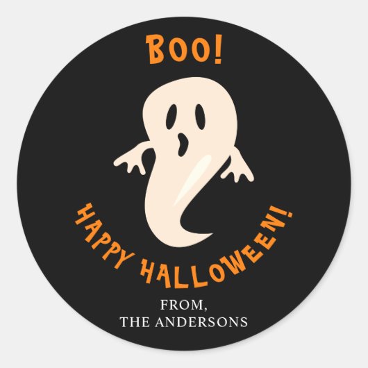 Cute Ghost Happy Halloween Boo Whimsical Black Ronde Sticker (Voorkant)