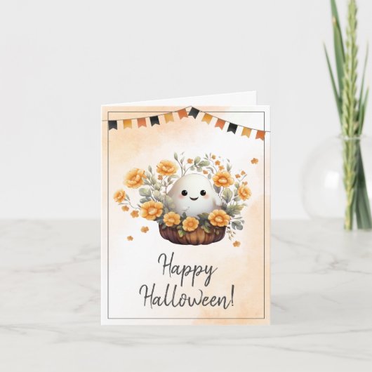 Cute Ghost Happy Halloween Kaart (Voorkant)