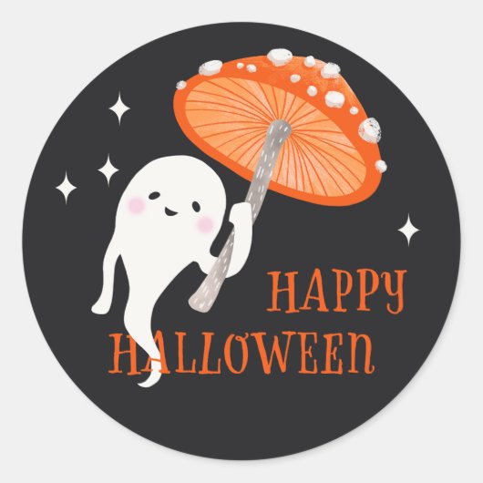 Cute Ghost Happy Halloween Ronde Sticker (Voorkant)