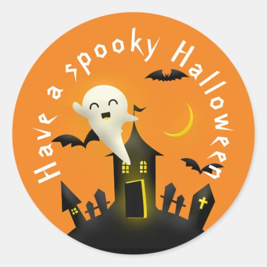 Cute Ghost heeft een spoky Halloween Ronde Sticker (Voorkant)