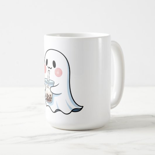 Cute Ghost Holding Boba Tea Bubble Tea Kawaii  Koffiemok (Voorkant rechts)