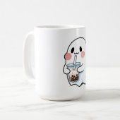 Cute Ghost Holding Boba Tea Bubble Tea Kawaii  Koffiemok (Voorkant links)