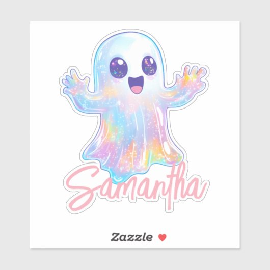 Cute Ghost Holographic Look Halloween Custom Sticker (Vel)