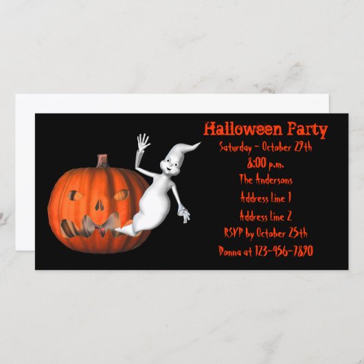 Cute Ghost Jack O Lantern Halloween Invite (Voorkant / Achterkant)