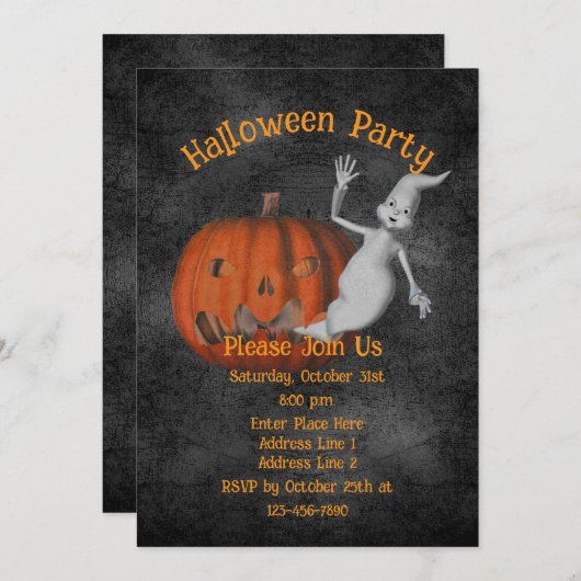 Cute Ghost Jack-O-Lantern Halloween Kaart (Voorkant / Achterkant)