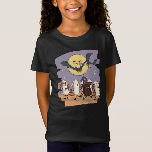 Cute Ghost Kids Trick or Treat Under Spooky Moon T-shirt (Voorkant)