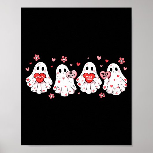 Cute Ghost Love Hearts Valentines Day Womens Teens Poster (Voorkant)