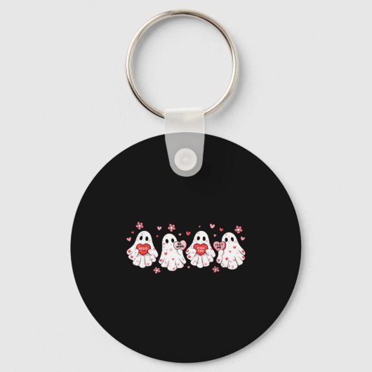 Cute Ghost Love Hearts Valentines Day Womens Teens Sleutelhanger (Voorkant)