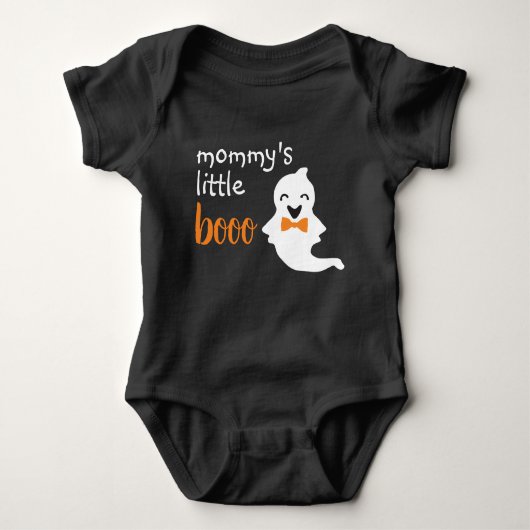Cute Ghost met Oranje Stropdas mama's kleine boe Romper (Voorkant)